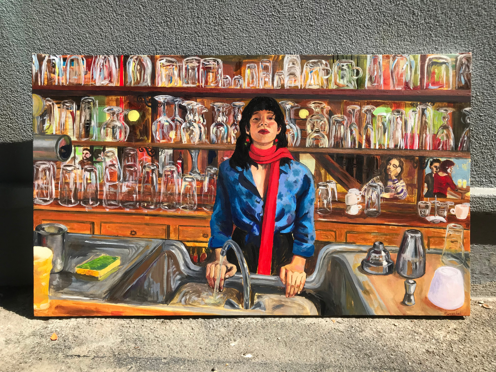 La serveuse de bocks, huile sur toile, 100 cm x 60 cm, 2025